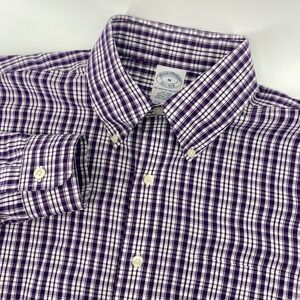 Brooks Brothers Button Down Mens M Purple Check Non-Iron Supima Cotton Shirt